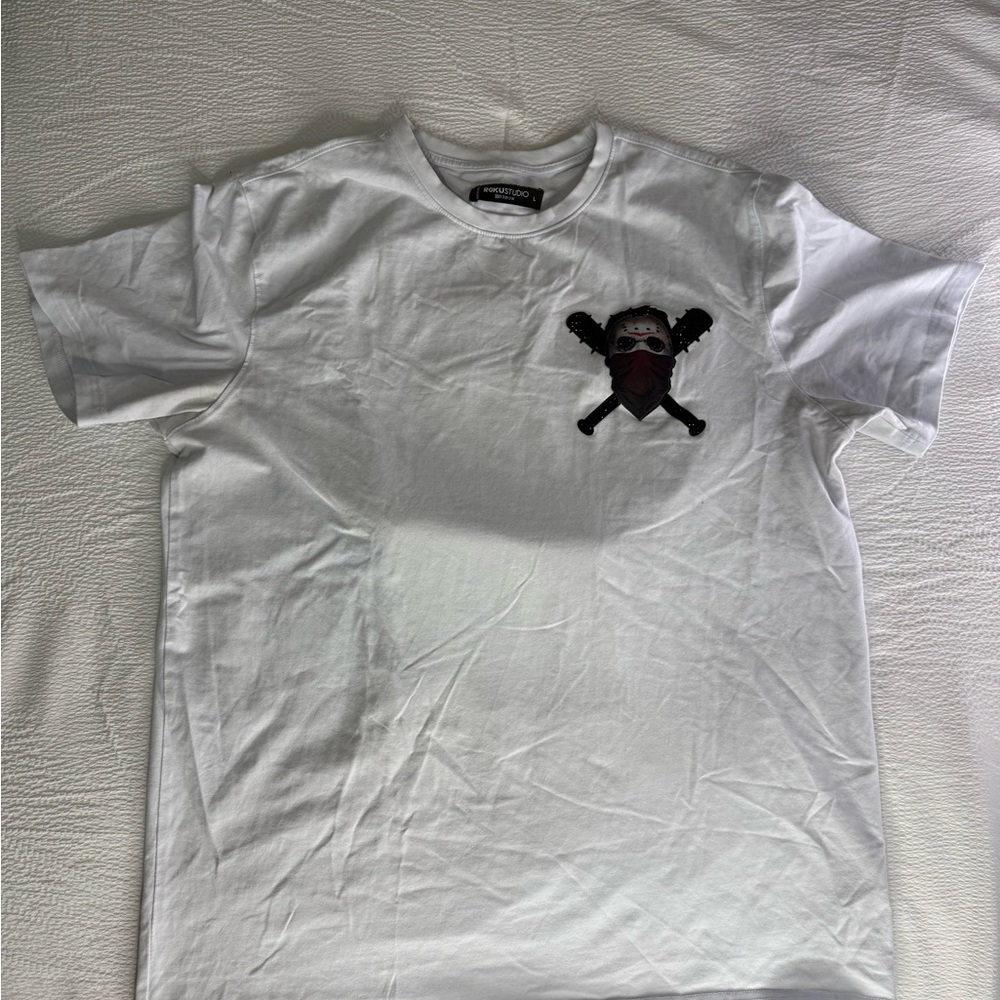 ROKUSTUDIO Bad Habits White Cotton Graphic Men's T-Shirt Crew Neck L